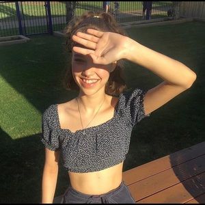 Brandy Melville navy white floral Mira top NWT